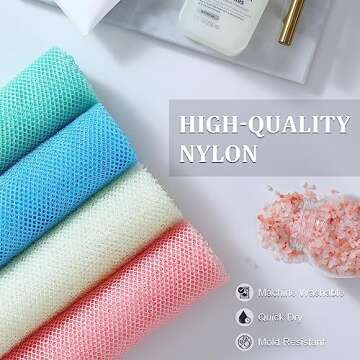 4 Pieces African Exfoliating Net, Long African Net Sponge, Nylon African Net Cloth, Exfoliating Washcloth, Body Scrubbers for Use in Shower, Back Scrubber Skin Smoothers for Bath (Multicolor 4)