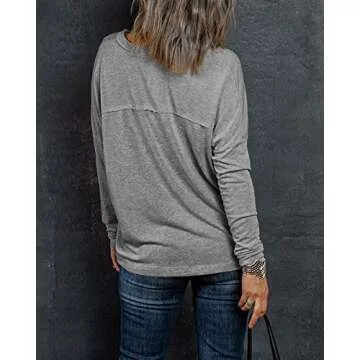 Tutorutor Womens Button Down Henley Shirts Batwing Sleeve Lightweight fall Sweatshirt Tunic Tops Gray