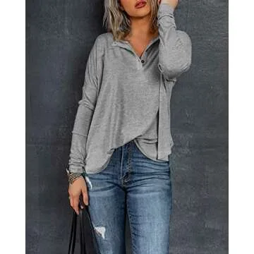 Tutorutor Womens Button Down Henley Shirts Batwing Sleeve Lightweight fall Sweatshirt Tunic Tops Gray