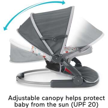 Fisher-Price Travel Baby Chair On-the-Go Sit-Me-Up Floor Seat with Snack Tray and Canopy for Outdoor Use, Arrows Away