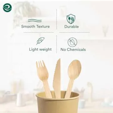 ECO SOUL 100% Compostable Cutlery [175-Pack] Disposable Wooden Cutlery Set I 100% Natural, Sturdy, E...