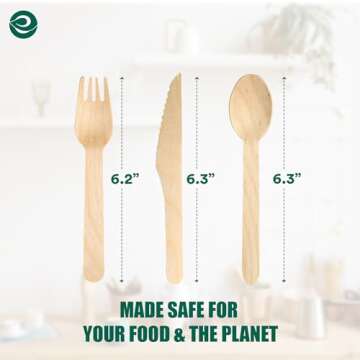 ECO SOUL 100% Compostable Cutlery [175-Pack] Disposable Wooden Cutlery Set I 100% Natural, Sturdy, Eco-friendly, Utensils Set I Biodegradable (75 Fork,50 Spoon, 50 Knife)