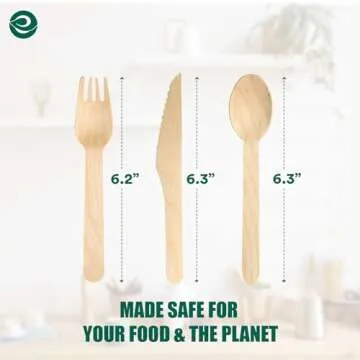 ECO SOUL 100% Compostable Cutlery [175-Pack] Disposable Wooden Cutlery Set I 100% Natural, Sturdy, Eco-friendly, Utensils Set I Biodegradable (75 Fork,50 Spoon, 50 Knife)
