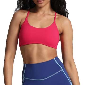 Aoxjox Women's Workout Sports Bras Fitness Backless Padded Ivy Low Impact Bra Yoga Crop Tank Top (Love Potion, Small)