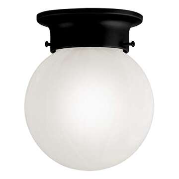 Design House Millbridge 1-Light Flush Mount Ceiling Light, Matte Black Finish, White Alabaster Glass...