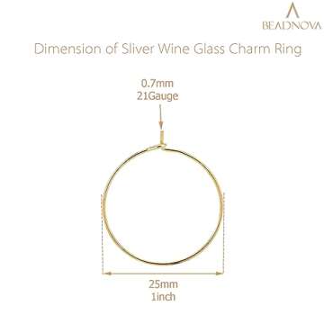 BEADNOVA Wine Charm Rings 60pcs Gold Plated 25mm Beading Charm Rings for Wine Glass DIY Crafting Fes...