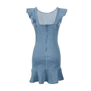 MYHALF Denim Ruffle Trim Mini Dress for Women