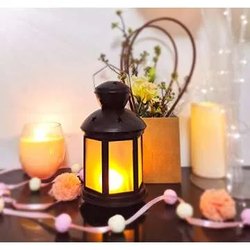 DECANIT Vintage Decorative Lanterns Battery Powered LED, with 6 Hours Timer,Indoor/Outdoor,Small Lanterns Decor for Christmas,black-2pcs
