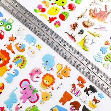 3D Stickers for Kids Toddlers 550+ Vivid Puffy Kids Stickers 24 Different Sheets, Colored 3D Stickers for Boys Girls Teachers, Reward, Craft Scrapbooking
