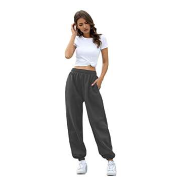 Women's High Waisted Sweatpants Athletic Pants Baggy Joggers Lounge Workout Jogging with Pockets Dark Grey S