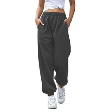 Women's High Waisted Sweatpants Athletic Pants Baggy Joggers Lounge Workout Jogging with Pockets Dark Grey S