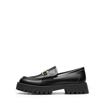 DREAM PAIRS Womens Loafers, Slip-On Platform Chunky Heel Penny Loafers for Women, Comfortable Womens...