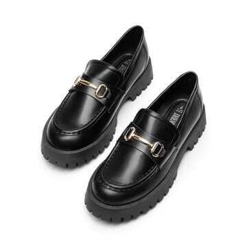 DREAM PAIRS Womens Loafers, Slip-On Platform Chunky Heel Penny Loafers for Women, Comfortable Womens Business Casual Shoes,Size 9,Black-PU,SDLS2406W