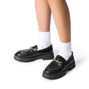 DREAM PAIRS Womens Loafers, Slip-On Platform Chunky Heel Penny Loafers for Women, Comfortable Womens Business Casual Shoes,Size 9,Black-PU,SDLS2406W