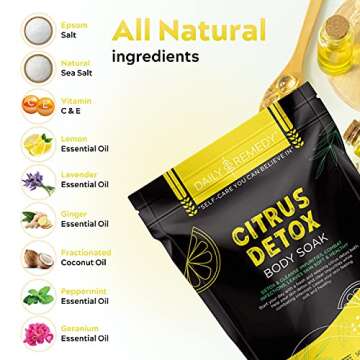 DAILY REMEDY Citrus Body Soak with Epsom Salt - Made in USA - Cleanse, Deodorize, Removes Impurities from Body Naturally