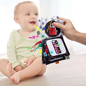 teytoy 12 Packs Soft Baby Books,Black and White High Contrast Baby Toys Gifts, Crinkle Cloth Books for Newborn Infant Babies 0 3 6 9 12 Months, Early Education Learning Bath Book Sensory Toy