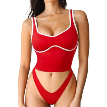 SUUKSESS Women Sweetheart Neckline Longline Sports Bra Padded Basic Workout Crop Tank Top (Red, XS)