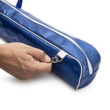 Bounec Blue Twirling and Marching Baton Bag Case for Up To 30-inch Batons - Sparkle Waterproof PU Leather - Complete with 1 Adjustable Shoulder Strap and 1 Dance Ribbon Streamer (Royal Blue)