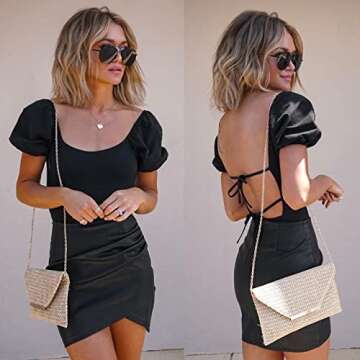 Chic Oten Backless Bodysuit with Puff Sleeves