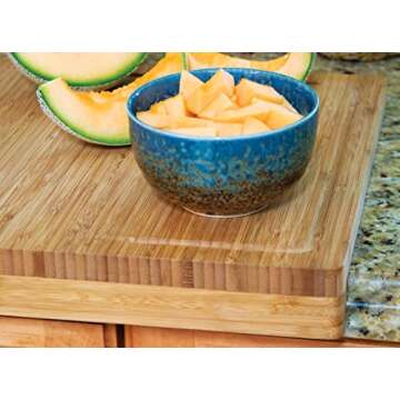 Lipper International Bamboo Wood Over-the-Counter-Edge Kitchen Cutting and Serving Board, 17-5/8" x 13-7/8" x 2"
