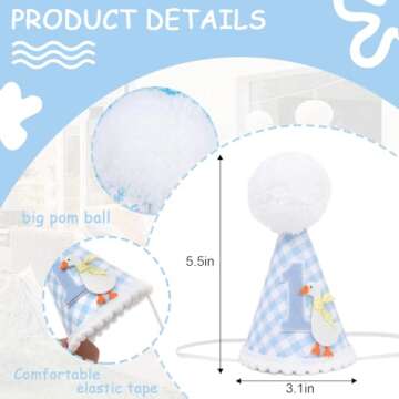 One Silly Goose Birthday Hat - Silly Goose 1st Birthday Decorations, Blue Gingham 1st Birthday Party Hat for Boys, One Silly Goose First Birthday Crown