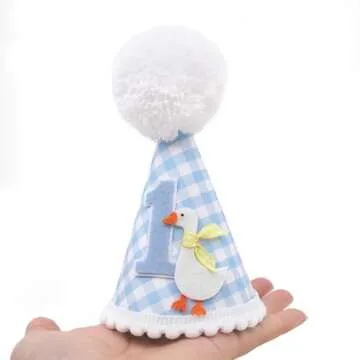One Silly Goose Birthday Hat - Silly Goose 1st Birthday Decorations, Blue Gingham 1st Birthday Party Hat for Boys, One Silly Goose First Birthday Crown