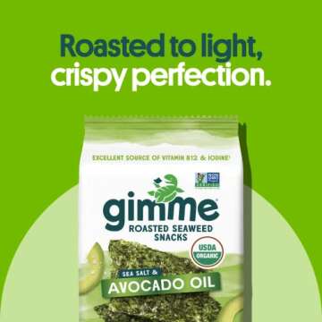 Gimme Seaweed Organic Premium Roasted Seaweed Snacks, Sea Salt & Avocado Oil, 20 Count, Keto, Vegan, Gluten-Free, Great Source of Omega3s and Iodine, Healthy On-The-Go Snack for Kids and Adults