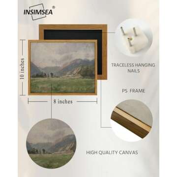 InSimSea Framed Canvas Wall Art Vintage Decor, Room Eclectic Decor, Prairie and Mountain Painting Wall Art Hoom Decor, Canvas Wall Art for Living Room Bedroom Home Office Bathroom Wall Decor, 8"x10"