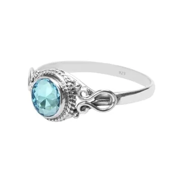 Blue Topaz Stone Ring Handmade Sterling Silver - Size 12