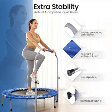 BCAN 40/48" Foldable Mini Trampoline Max Load 330lbs/440lbs, Fitness Rebounder with Adjustable Foam Handle, Exercise Trampoline for Adults Indoor/Garden Workout