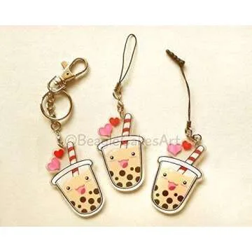 Cute Bubble Tea Keychain - Kawaii Boba Phone Charm