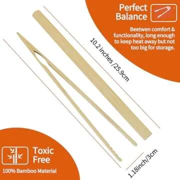 2 Pieces Natural Bamboo Toast Tongs, bamboo tongs,10.2 Inches Long Tongs with Anti-slip Design,for T...