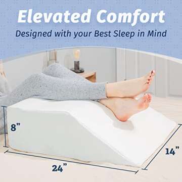Abco Tech 8in Leg Elevation Pillow with Memory Foam Top - Elevating Leg Rest to Reduce Swelling, Back, Hip, and Knee Pain - Leg Support Pillow to Elevate Feet While Sleeping, Reading - Washable Cover