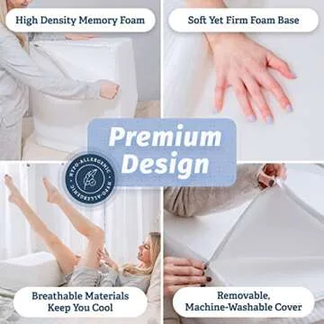 Abco Tech 8in Leg Elevation Pillow with Memory Foam Top - Elevating Leg Rest to Reduce Swelling, Back, Hip, and Knee Pain - Leg Support Pillow to Elevate Feet While Sleeping, Reading - Washable Cover