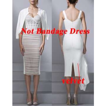 houstil Women's Strap Wedding Guest Dress Velvet Mesh Bodycon Cocktail Party Fishbone Mini Clubwear ...