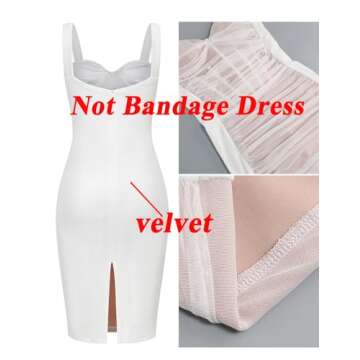 houstil Women's Strap Wedding Guest Dress Velvet Mesh Bodycon Cocktail Party Fishbone Mini Clubwear (L, White)