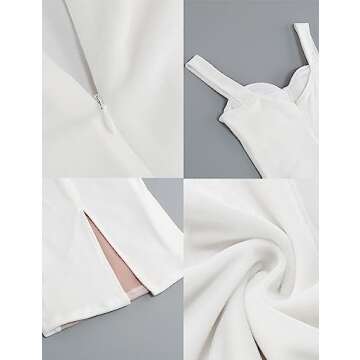 houstil Women's Strap Wedding Guest Dress Velvet Mesh Bodycon Cocktail Party Fishbone Mini Clubwear (L, White)