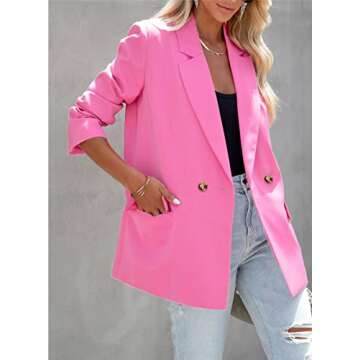ARTFREE Womens Casual Blazer Button Lapel Long Sleeve Work Business Fashion Blazers Jackets Outfits with Pockets Pink XL