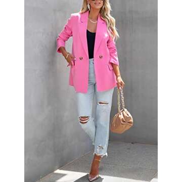 ARTFREE Womens Casual Blazer Button Lapel Long Sleeve Work Business Fashion Blazers Jackets Outfits with Pockets Pink XL