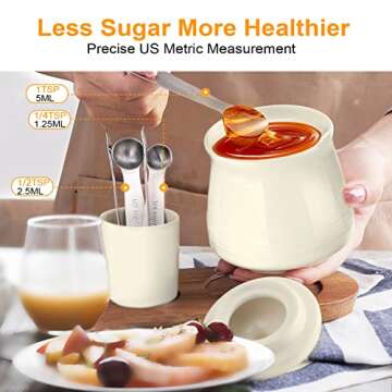 Nucookery Porcelain Sugar Bowl – 14 Ounce Large Sugar Bowl with Lid and Measuring Spoon – Deluxe Sugar Bowl Set with Sugar Spoons – Practical Design with No notch Lid – Elegant Sugar Container -Cream