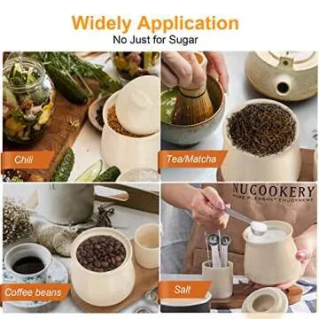 Nucookery Porcelain Sugar Bowl – 14 Ounce Large Sugar Bowl with Lid and Measuring Spoon – Deluxe Sugar Bowl Set with Sugar Spoons – Practical Design with No notch Lid – Elegant Sugar Container -Cream