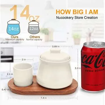 Nucookery Porcelain Sugar Bowl – 14 Ounce Large Sugar Bowl with Lid and Measuring Spoon – Deluxe Sugar Bowl Set with Sugar Spoons – Practical Design with No notch Lid – Elegant Sugar Container -Cream