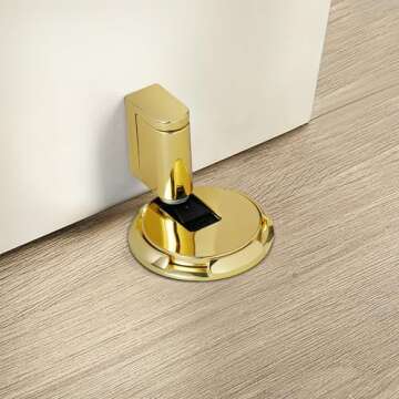 SAILANKA Windproof Door Stopper Indoor Heavy Duty Floor Door Stop Keep Door Open Mechanical No Drilling Door Stopper with Screws and 3M Adhesive, 1 Pack, Bright Gold