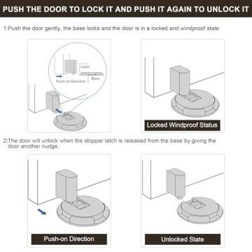 SAILANKA Windproof Door Stopper Indoor Heavy Duty Floor Door Stop Keep Door Open Mechanical No Drilling Door Stopper with Screws and 3M Adhesive, 1 Pack, Bright Gold