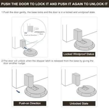 SAILANKA Windproof Door Stopper Indoor Heavy Duty Floor Door Stop Keep Door Open Mechanical No Drilling Door Stopper with Screws and 3M Adhesive, 1 Pack, Bright Gold