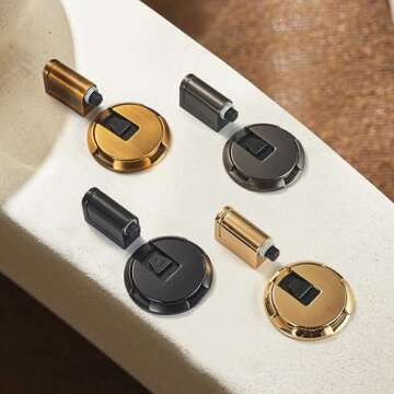 SAILANKA Windproof Door Stopper Indoor Heavy Duty Floor Door Stop Keep Door Open Mechanical No Drilling Door Stopper with Screws and 3M Adhesive, 1 Pack, Bright Gold