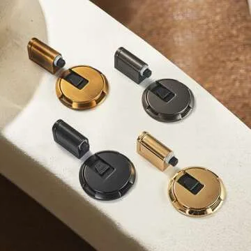 SAILANKA Windproof Door Stopper Indoor Heavy Duty Floor Door Stop Keep Door Open Mechanical No Drilling Door Stopper with Screws and 3M Adhesive, 1 Pack, Bright Gold