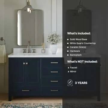 ARIEL 73" Midnight Blue Double Vanity with 1.5" Edge Pure White Quartz Countertop & Splash, Rectangular Sinks, 4 Soft Closing Doors, 6 Full Extension Dovetail Drawers, Brushed Nickel