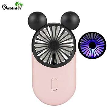 Kbinter Cute Personal Mini Fan, Handheld & Portable USB Rechargeable Beautiful LED Light, 3 Adjustab...