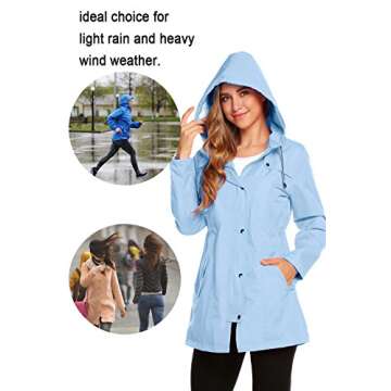 ZHENWEI Rain Jacket Women Waterproof with Hood Lightweight Raincoat Outdoor Windbreaker